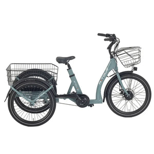 Side view of the Aitour Heal Middle Electric Trike 250W showing sturdy frame, step-through design, and storage baskets.