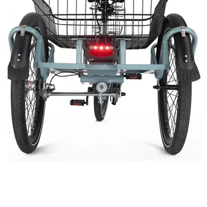 Rear view of the Aitour Heal Middle Electric Trike with basket and red LED tail light.