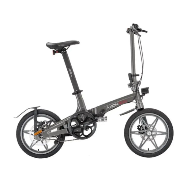 Side profile of the Axon Rides Pro 250W folding electric bike, featuring a sleek frame and compact design for urban commuting.
