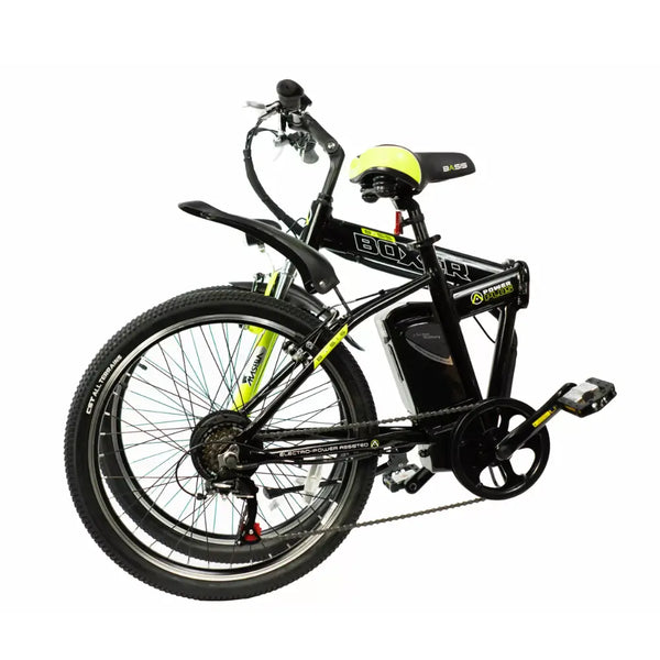 The Basis Boxer 24-inch electric bike compactly folded for storage or transport.