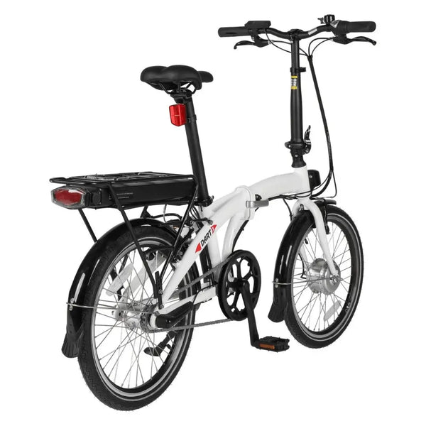 Rear angle view of the Batribike Dart 3 Folding Electric Bike 250W, showing battery rack and sturdy frame design.