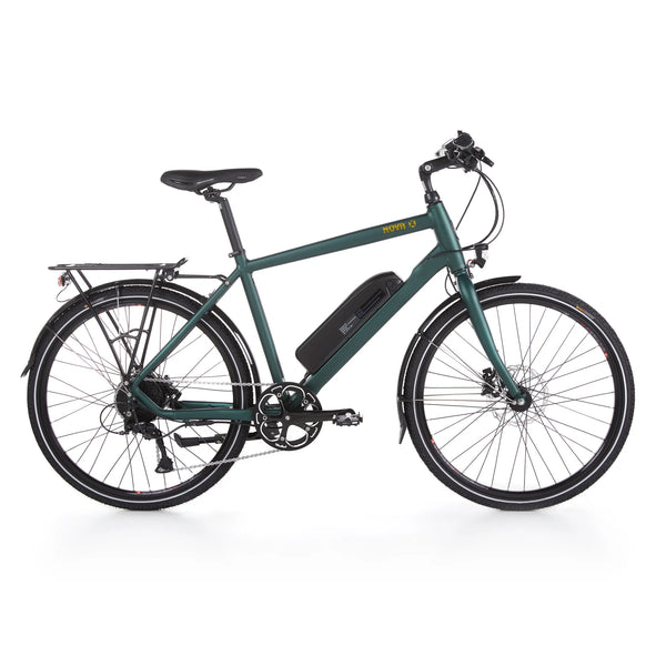 Side view of the Batribike Nova X electric hybrid bike with a 250W motor, featuring a rear rack and disc brakes for versatile urban and leisure riding.