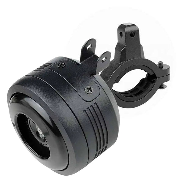 Big Game Bikes 125dB electric bike horn with adjustable clamp attachment.