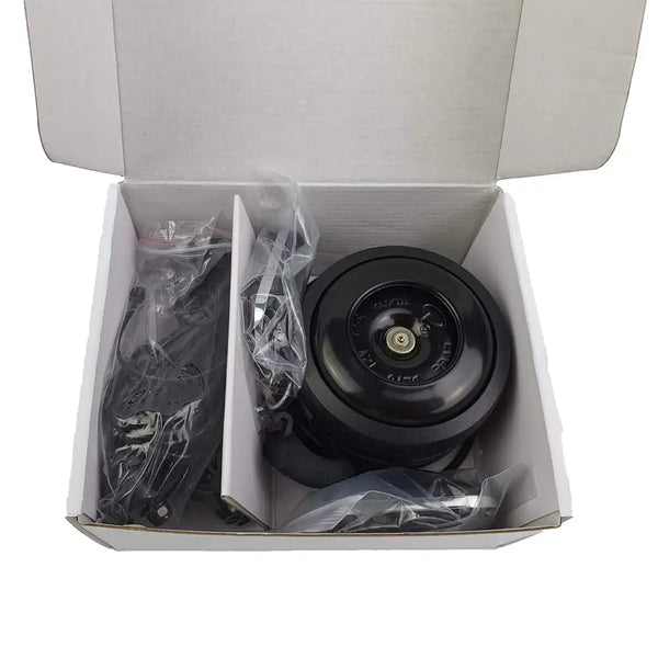 Big Game Bikes 125dB electric bike horn and alarm set packaged in box with accessories.