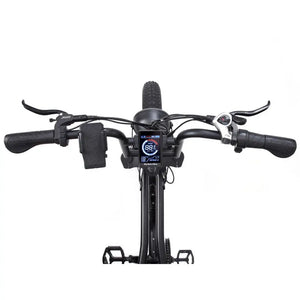 Handlebar view of the Big Game Bikes Warthog fat tyre electric bike with digital display and controls.