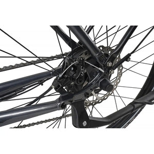 Shimano Altus rear derailleur and gear system of Dawes Scenic Low Step electric hybrid bike in grey.