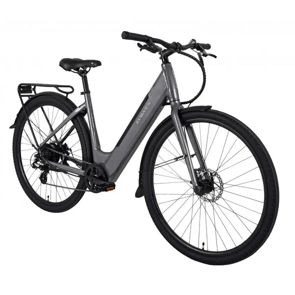 Front angled profile of the Dawes Scenic Low Step electric hybrid bike