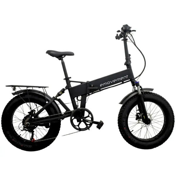 Side view of the EMovement Panther V4.2 folding electric bike with fat tyres and rear suspension.
