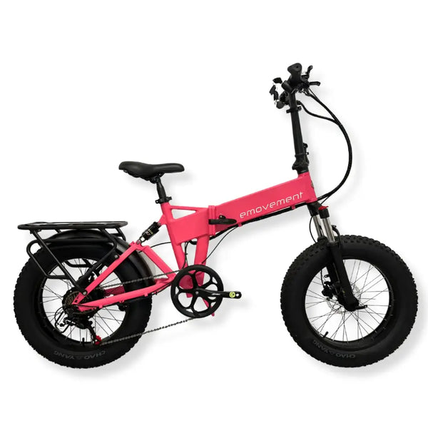 Side view of the EMovement Panther V4.2 folding electric bike with fat tyres and rear suspension.