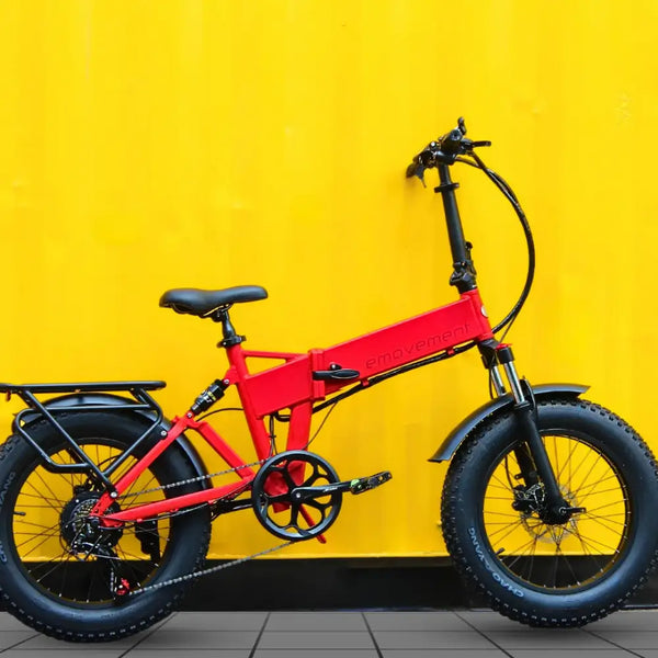 Side view of the EMovement Panther V4.2 folding electric bike with fat tyres and rear suspension.