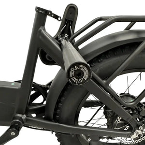 Rear footrest close-up of the E Movement Raven electric bike in black.