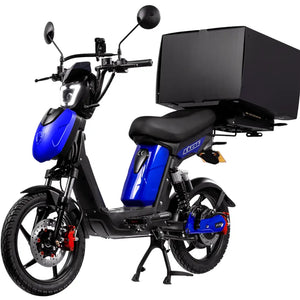 Eskuta SX-250 Series 4 cargo moped-style electric bike with 250W motor, blue finish, and large rear delivery box.