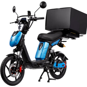 Eskuta SX-250 Series 4 cargo moped-style electric bike with 250W motor, matt blue finish, and large rear delivery box.