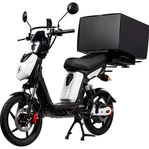 Eskuta SX-250 Series 4 cargo moped-style electric bike with 250W motor, white finish, and large rear delivery box.