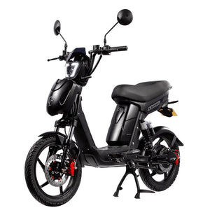 Side view of the Eskuta SX-250 Series 4 moped-style electric bike in black, showing front disc brake and dual mirrors.