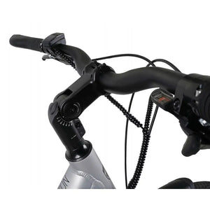 Close-up of the Falcon Horizon low step electric bike handlebar, showing adjustable stem, control display, and ergonomic grips.