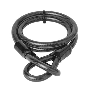 Close-up of the Hygge bike security cable coiled neatly with reinforced loop ends for enhanced durability and protection.