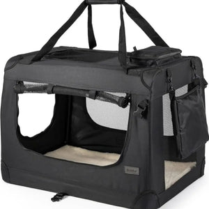 Revom soft-sided pet transport bag with mesh ventilation and fleece padding for bike racks.