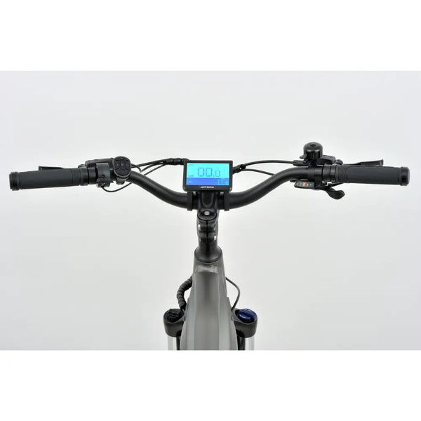 Top-down view of the Revom S1 e-bike handlebars with the digital display screen.