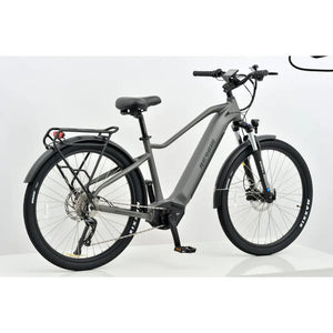 Rear angle of the Revom S1 ATB electric bike, showing the front suspension and disc brakes.