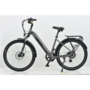 Revom U1 all-terrain e-bike in dark grey finish, step-through frame, side view.