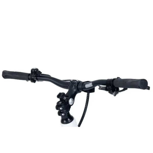 Handlebar view of the Viking Urban Eco Comfort step-through electric bike, showing ergonomic grips and control levers for easy handling.