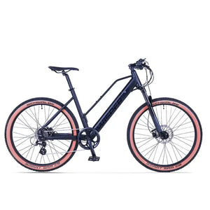 Side view of Wisper Tailwind Trail Crossbar in black electric bike with 250W motor and low step