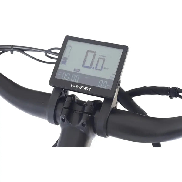 Wisper Wayfarer M7 Mid-Drive Step-Through E-Bike LCD display and control panel on black handlebar