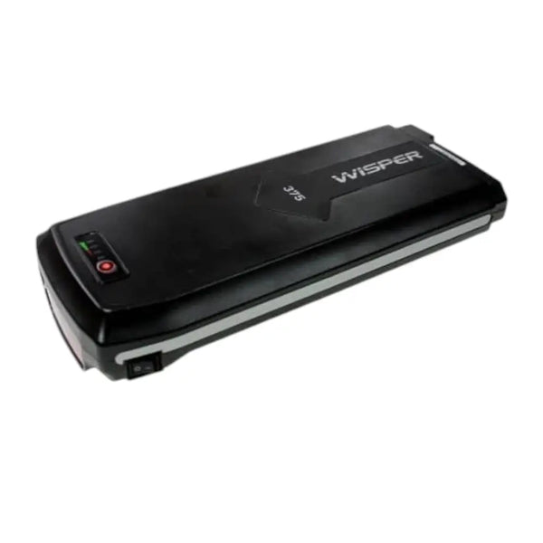 Wisper Wayfarer M7 Mid-Drive Step-Through E-Bike removable black battery pack with power button and charge indicator