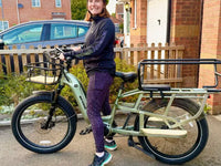 Family electric cargo bike - Revom Multi C2 longtail with rider