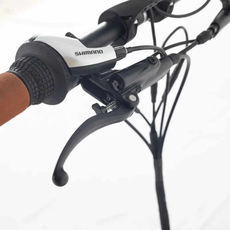 Shimano gear shifter and brake lever on the Aitour Electric Cargo Bike Starter 250W.