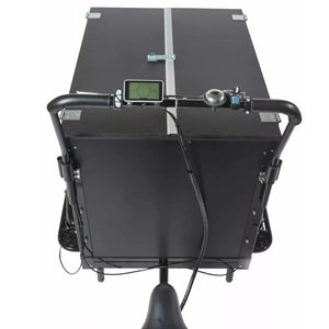 Top view of the Amcargobikes Workman cargo box with the secure lockable lid closed for weather-proof transport.