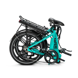 The Ampere Alter electric bike folded down for compact storage and transport.