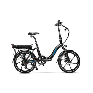 Full side profile of the black Ampere Alter low step folding electric bike.