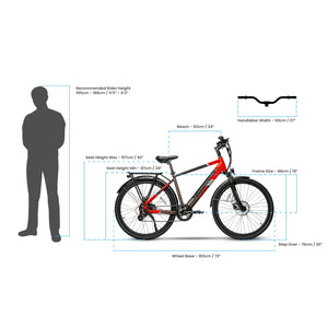 Diagram showing frame dimensions, rider height guide, and geometry for the Ampere Hilux Crossbar.