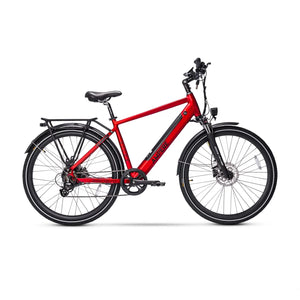 Full side profile of the red Ampere Hilux Crossbar electric bike.