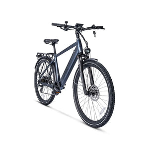 Angled side profile of the stone blue Ampere Hilux Crossbar electric bike.