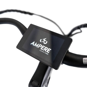 Digital LCD display screen illuminated with the Ampere Electric Bikes logo.