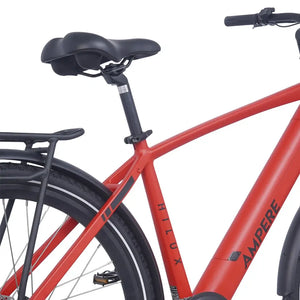 Close-up of the Ampere Hilux Crossbar red saddle seatpost and rear frame section with Hilux branding.
