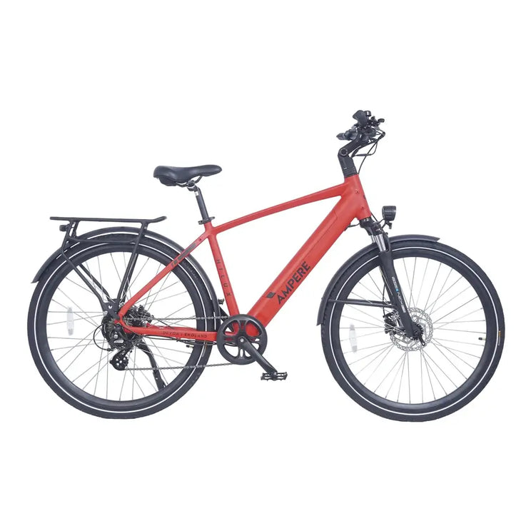 Ampere Hilux Crossbar electric mountain bike in molton red shown in full left side profile.