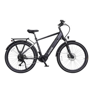 Full side profile of the black Ampere Hilux Pro Crossbar electric bike featuring a mid-drive motor.