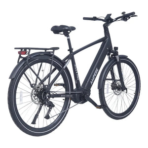 Ampere Hilux Pro black electric bike from a rear three-quarter angle showing rack mudguards and drivetrain.
