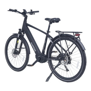 Ampere Hilux Pro black crossbar electric bike showing kickstand deployed and rear rack.