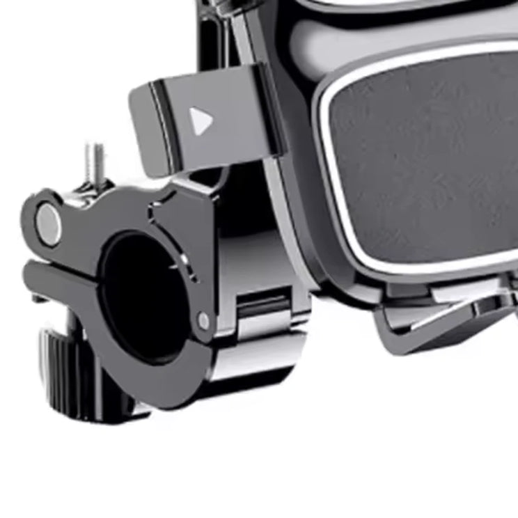 Close up of the Ampere phone holder handlebar clamp and rotating mount