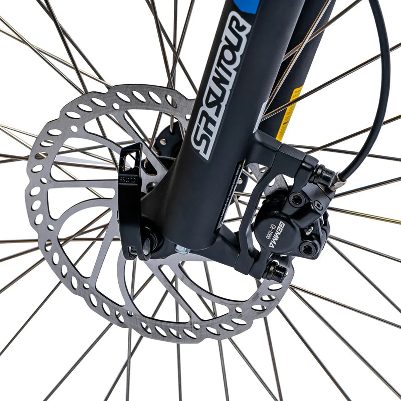 Front wheel disc brake rotor and caliper on the Ampere X-Trail.