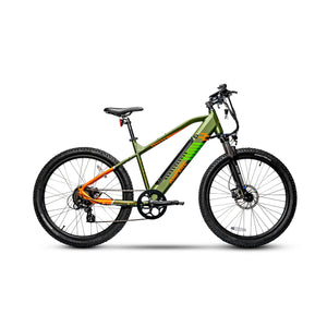 Full side profile of the Ampere X-Trail electric mountain bike in green.