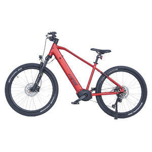 Front three quarter view of the Ampere X-Trail Pro in Molton Red with Suntour air fork
