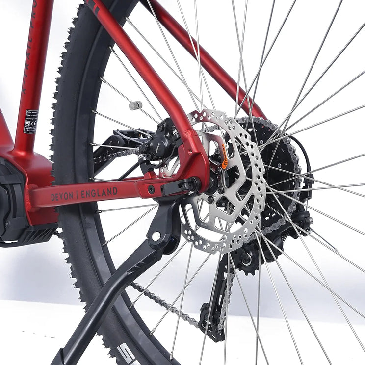 Shimano hydraulic disc brake caliper and 180mm rotor on the Ampere X-Trail Pro rear wheel