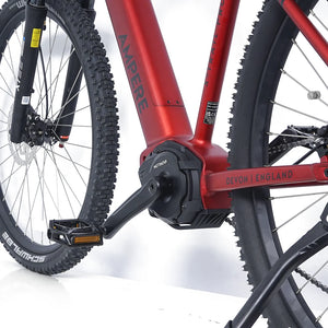 Close up of the Ampere X-Trail Pro 90Nm mid drive motor and alloy crank arm