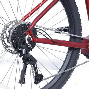 Shimano CUES 9 speed rear derailleur and 11 to 36 tooth cassette on the Ampere X-Trail Pro